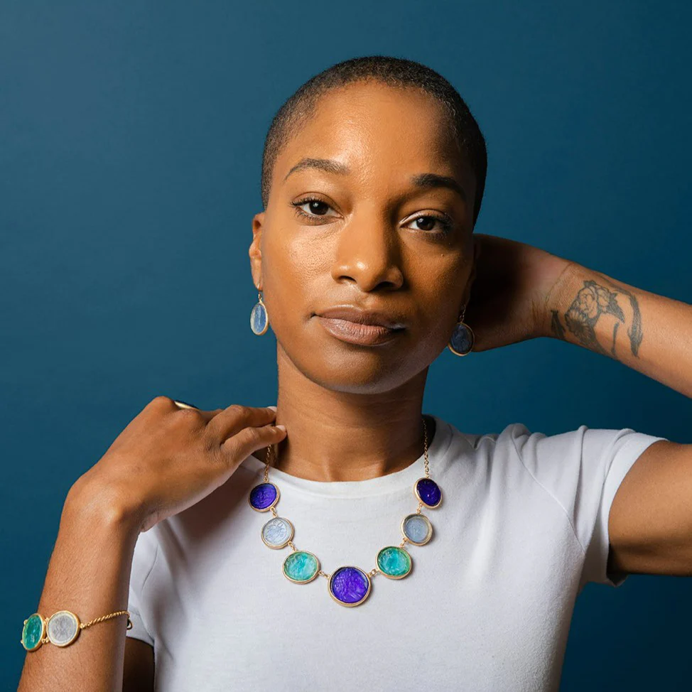 Glass Multi-Coin Motif Necklace - Image 4