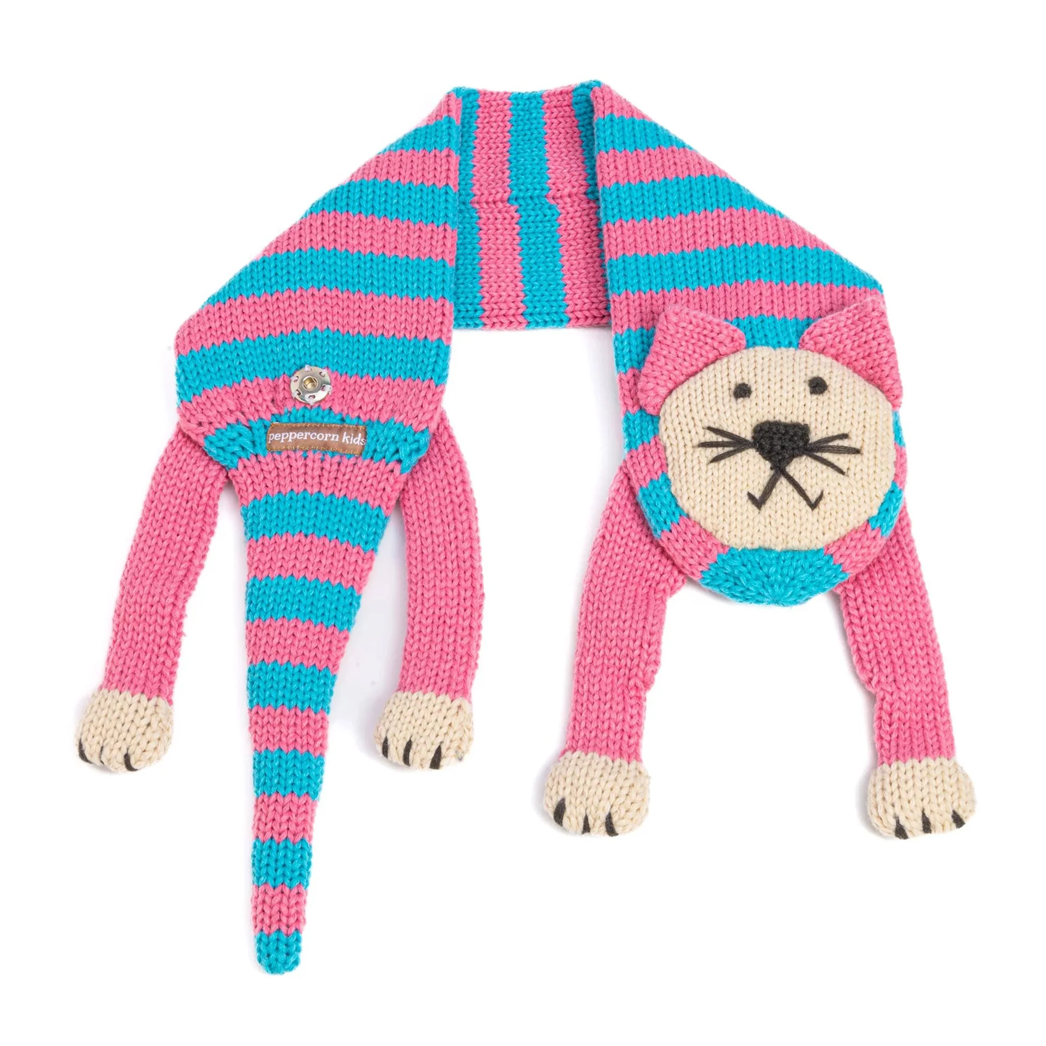 Knitted Cat Scarf - Pink & Blue - Image 3